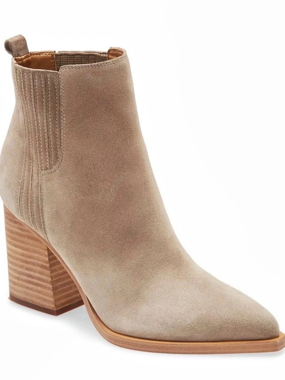 Marc Fisher Oshay Suede Leather Pointed Toe Western Bootie Natural Size 10
